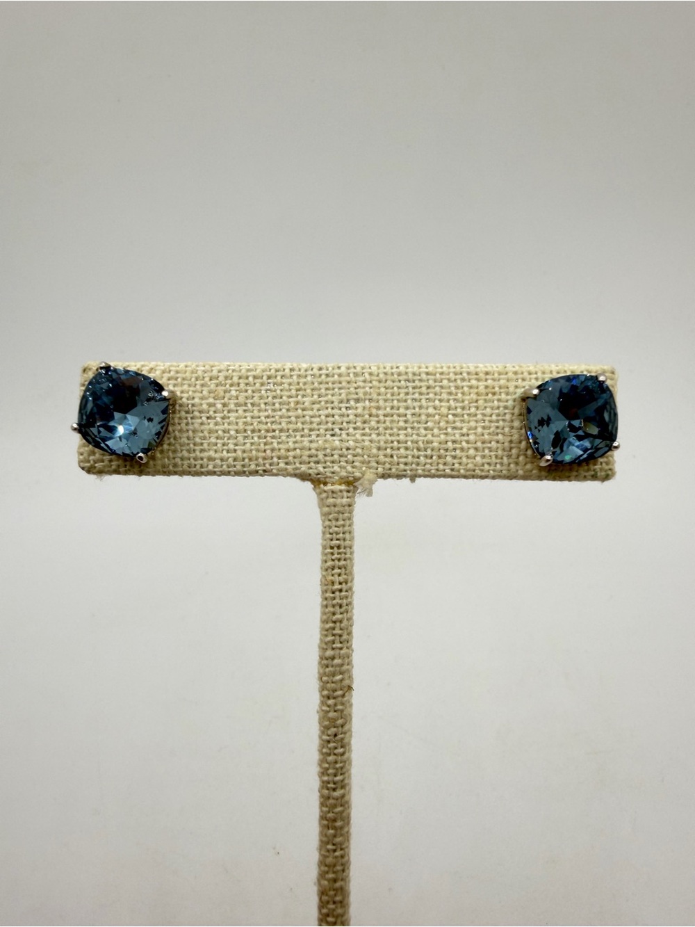 Stunning 10mm Cushion Cut navy Blue Crystal Rhinestone stud earrings!